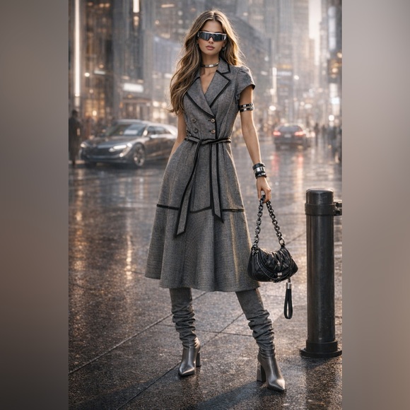 Le Chateau Charcoal Double-Breasted Midi Dress - Picture 6 of 6